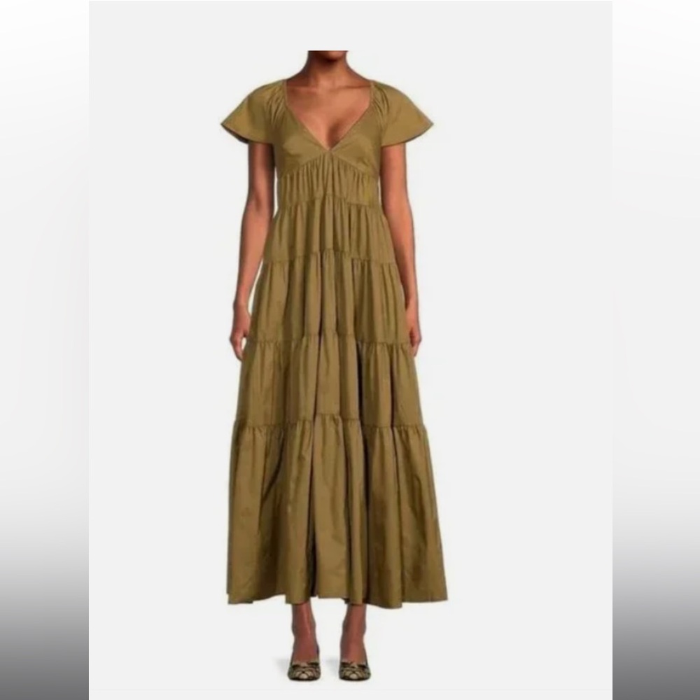 Staud Corsica Plunging Neck Maxi Dress
